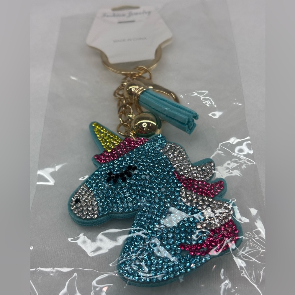 Sparkling Unicorn Keychain or Purse charm with Blue and Pink Accents